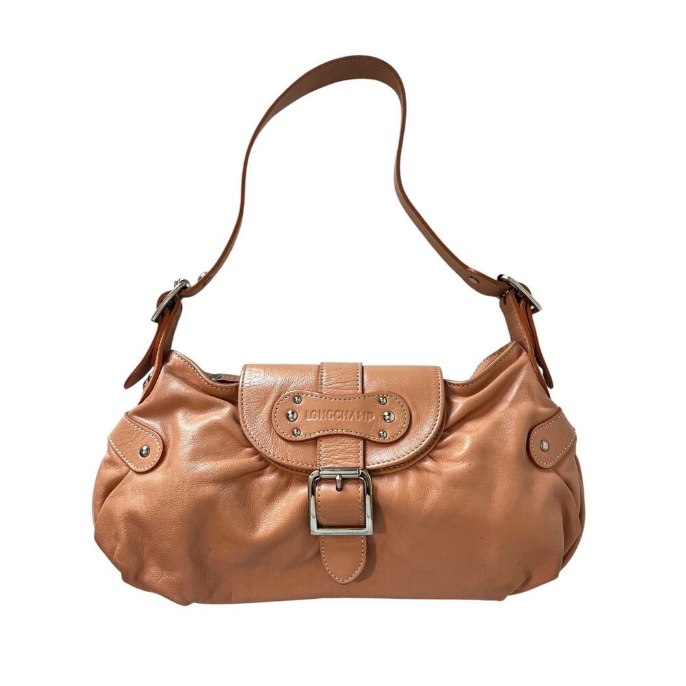 Longchamp Idole Tan Leather Shoulder Bag Baguette Vintage Y2K Silver Buckle